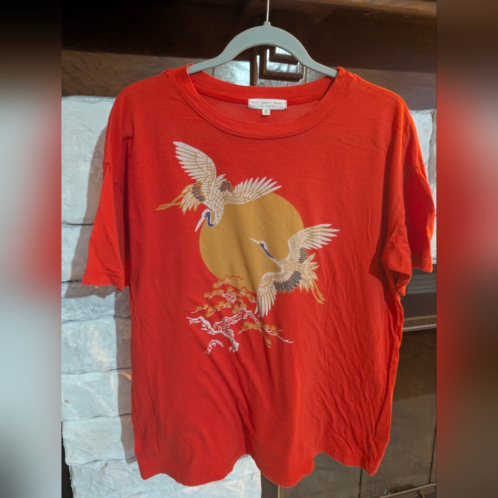 Men's Vtg Truly Madly Deeply Orange Crane T-Shirt